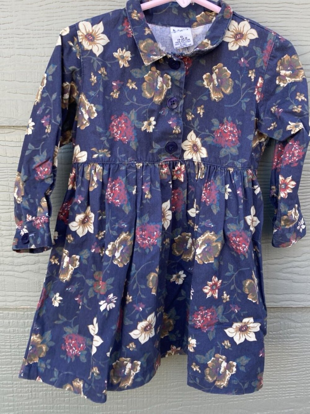 Baby Gap 18 24 Months Girls Shirt Dress Long Sleeve Toddler Blue Floral VTG